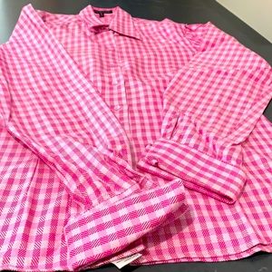 Talbot cuffed raspberry and white plaid shirt
